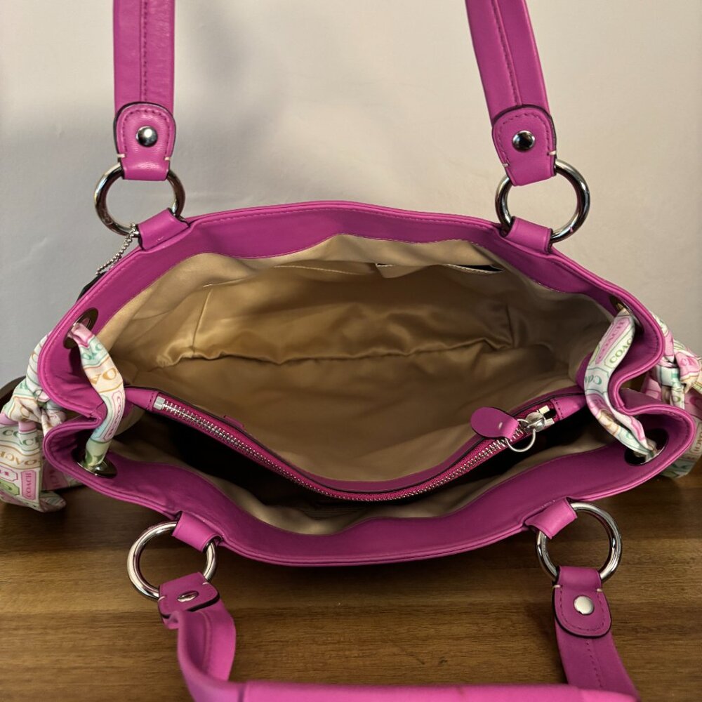Coach Kyra Pink Leather Signature Side Scarves Shoulder Tote - Picture 8 of 11